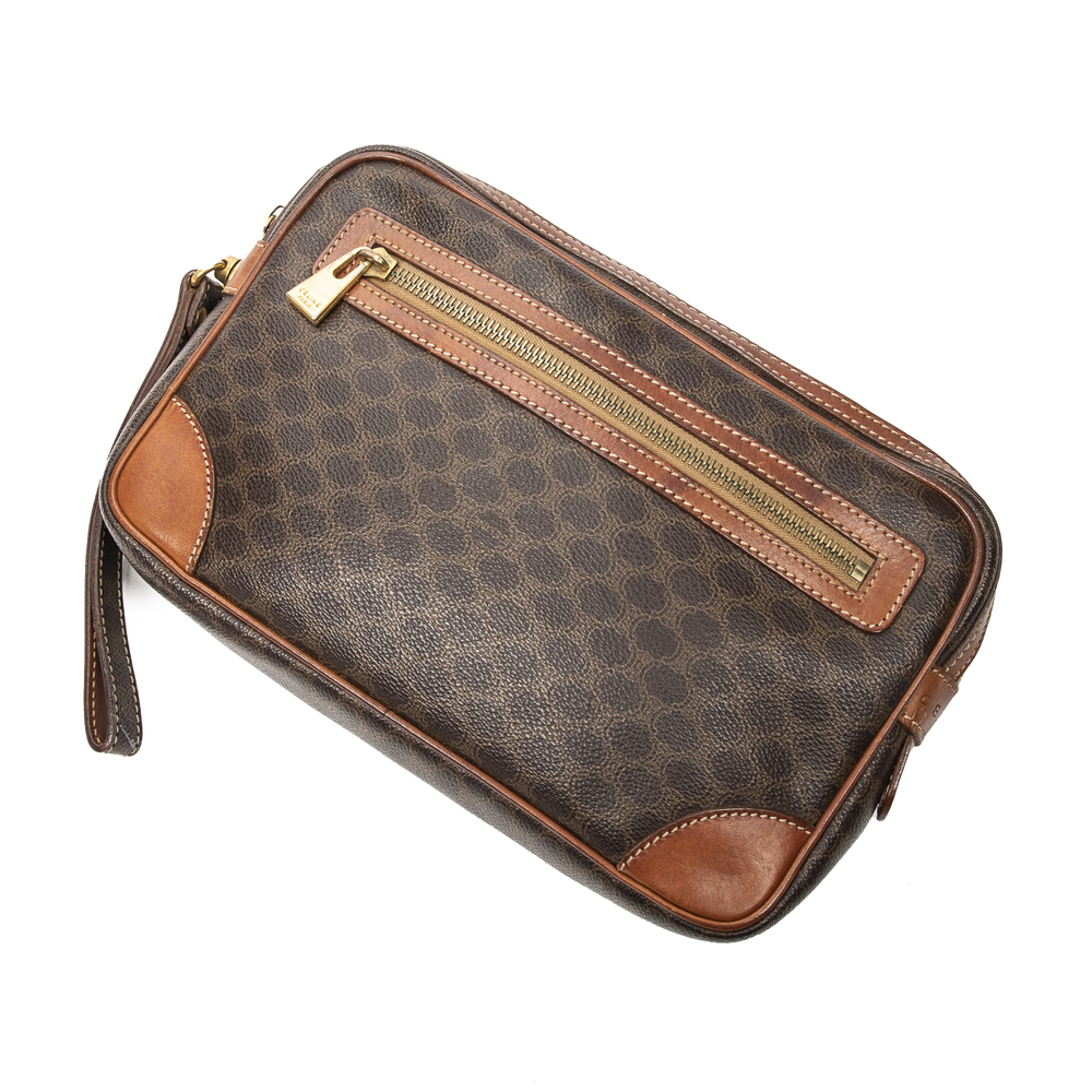 Celine Zip Clutch   in Brown Macadam Coated Canvas